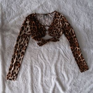 Leopard Print O-ring Tie Back Crop Top